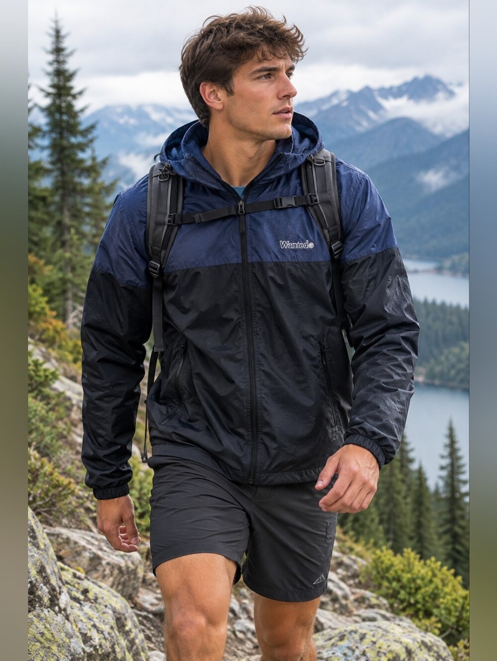Wanted Two-Tone Navy and Black Hooded Windbreaker